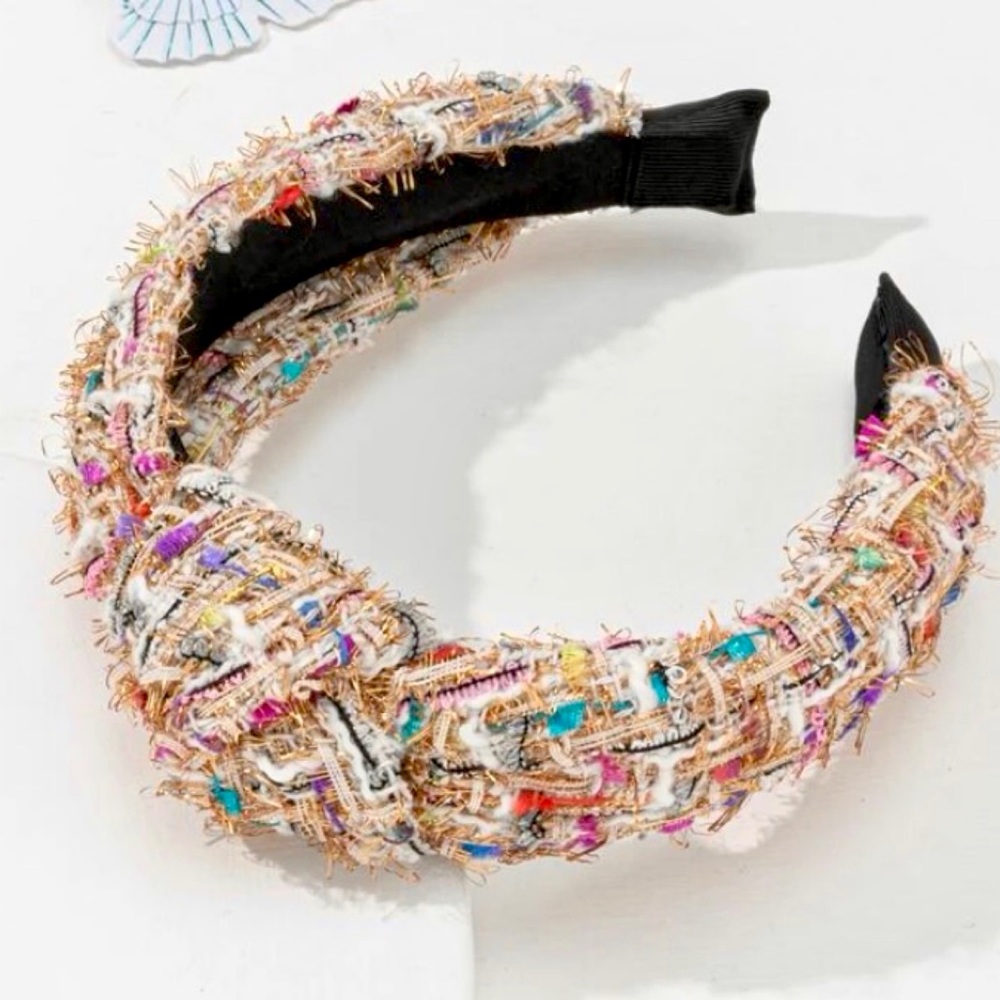 Luxe Boutique | Multi-Colored Gold Top Knot Tweed Boutique Headband